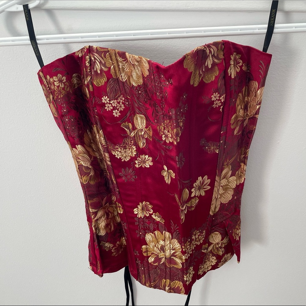 Floral Red and Gold Women's Corset Top